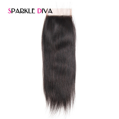 

Sparkle Diva Peruvian Straight Lace Closure Free Part Human Hair Bundles Natural Color Virgin Hair Closure Free Shipping