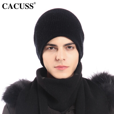 

CACUSS autumn and winter new wool hat men's knit hat double-sided hedging hat unisex Z0211 M for head circumference 56-59cm black one size