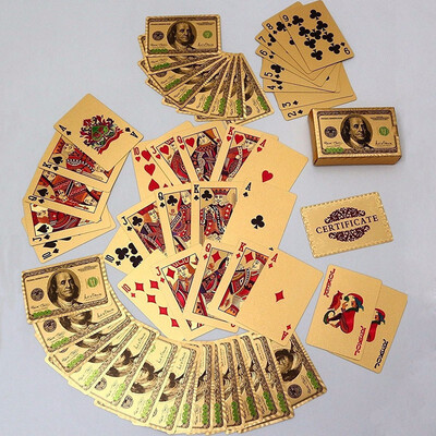 

Outdoor 24k Gold Foil Plating Poker Plastic Playing Cards with Wood Box 1 Pack