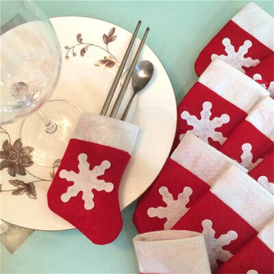 

12 PiecesSet Mini Christmas Stockings Dinnerware Cover Xmas Tree Decorations Christmas Decorations Festival Party Ornament