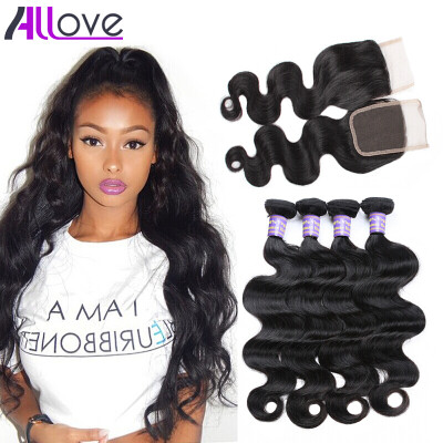 

Allove Hair Products 7A Malaysian Body Wave Virgin Hair 4pcs With 4*4 Lace Closure 100% Unprocessed Virgin Human Hair Extensions