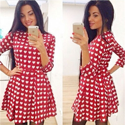 

Lovaru ™2015 new fashion hot sale vintage women's clothes casual dress love heart sweet red Women three quarter sleeve dress