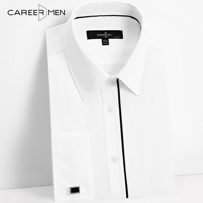 

CareerMen Mens Slim Fit Non Iron Point Collar French Cuff Simplicity Jacquard Long Sleeve Dress Shirt