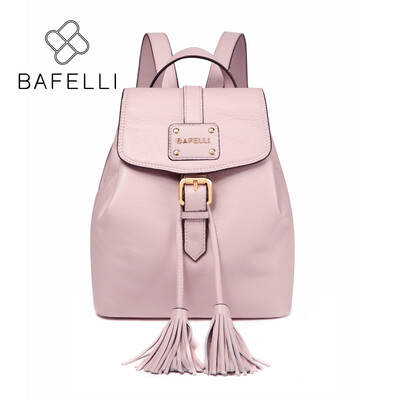 

BAFELLI small backpack Genuine Leather drawstring tassel pink mochilas mujer travel bag teenagers girls school backpack women