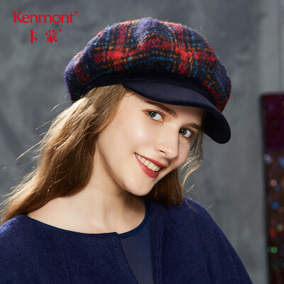 

Kenmont km-2615 wool beret hat womens autumn&winter woolen English octagonal cap thick warm Korean caps navy blue adjustable