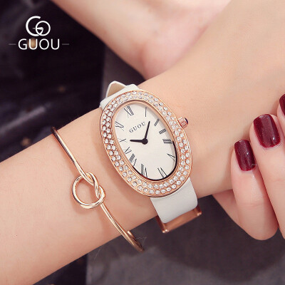 

GUOU Fashion Gold Bracelet Watch Women Leather Strap Watches Luxury Brand Ladies Rhinestones Quartz Watch