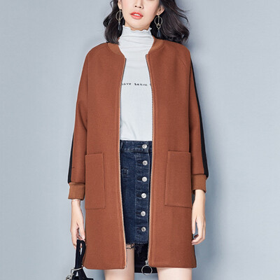

City plus CITYPLUS 2017 winter new style women women collar collar mosaic woolen coat wild long long sleeves woolen coat CWDY179752 coffee color L