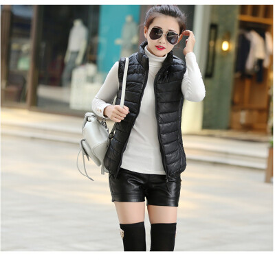 

2017 autumn and winter new Korean version Slim horse female Short section of thin feather cotton stand collar vest Jacket coat fem