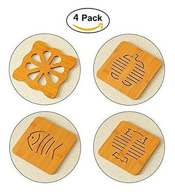 

4 Pack Wood Hot Pads Pot Holders, Insulated Non Slip Trivet Mat Set for Kitchen, Hot Pads, Teapot Trivet, Baking, Cooking