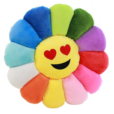 

Home Office Emoji Emoticon Sunflower Round Stuffed Pillow Cushion Heart Eyes