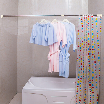 

Bao Youni shower curtain rod shower curtain set free punching multi-purpose telescopic rod stainless steel bath rod 1495cm-241cm send shower curtain DQ-0250-1