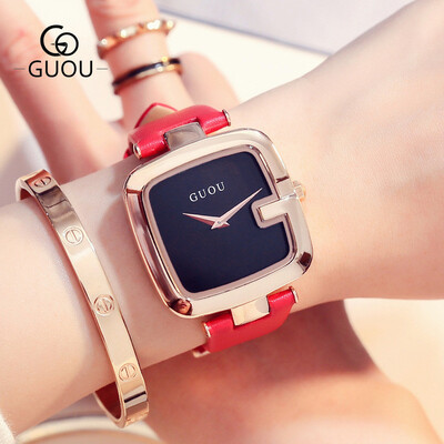 

GUOU Brand Simple Fashion Women Watches Ladies Casual Leather Quartz Watch Female Clock