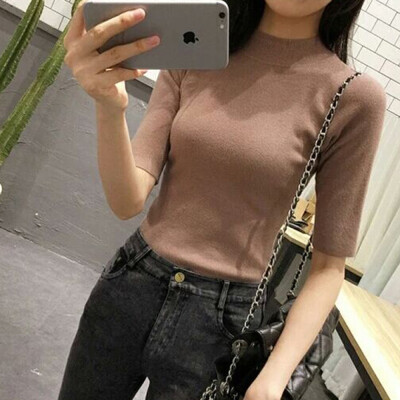 

Women Middle Sleeves Sweaters Slim Warm Bottoming Sweater Knitted Pullover