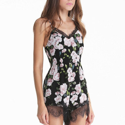 

Lovaru ™New 2015 fashion sexy sling floral print lace jumpsuits The fashionable nightclub style