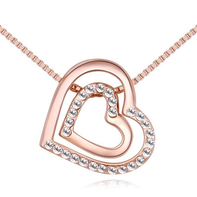 

Two Heart Necklace Box Chain Women Fashion Jewelry Crystal Pendants Accessories Anniversary Gift .26568