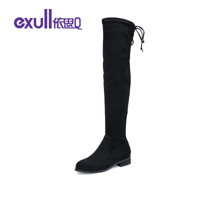 

exull womens knee-high thigh boots with thick low heel