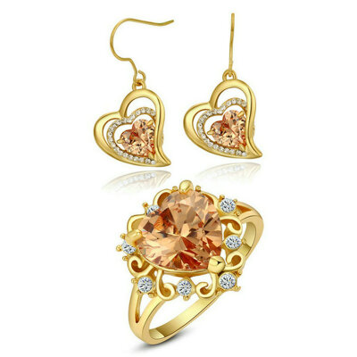 

Yoursfs® 18K Yellow Gold Plated Heart in Love Earring And Ring Jewelry Use Champagne Austrian Crystal Bridal Sets