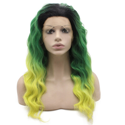 

Iwona Synthetic Hair Lace Front Long Wavy Ombre Three Tone Green Wig