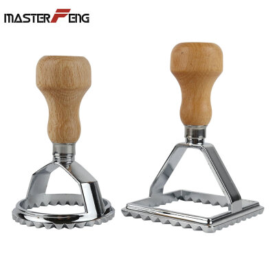 

Ravioli Maker Cutter Stamp Set of 2 Pieces Round & Square Shape Mold with Natural Beechwood Handle