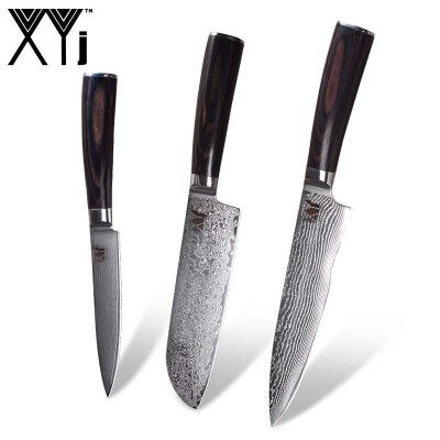 

XYj Damascus Knife 8" Chef 7" Santoku 5" Utility Kitchen Knife 73 Layers Damascus Steel Cooking Tools 3 Piece Set