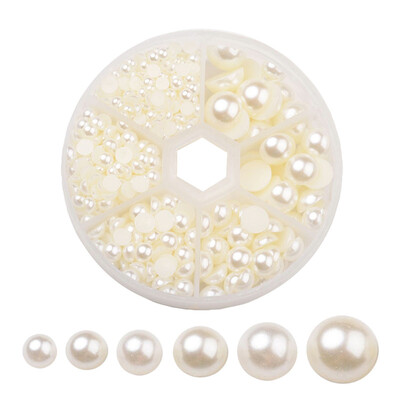 

PH PANDAHALL 690 Pcs Beige Flat Back Half Round Pearl Cabochon Diameter 4-12mm for Nail Craft