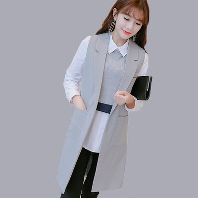 

Long Vest Women 2017 Spring Autumn Female Sleeveless Jacket Big Size Office Ladies Blazers Outerwear colete feminino