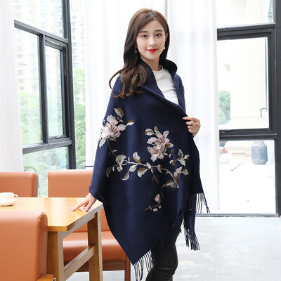 

STORY Of SHANGHAI Ladies&39 Woolen Scarf Thicker Embroidered Shawl Flower