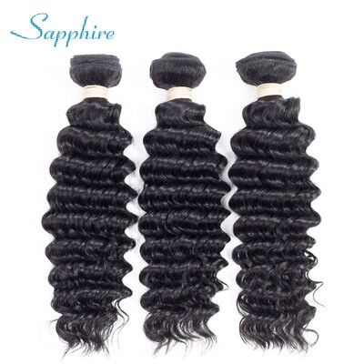 

Sapphire 8A Grade Brazilian Deep Wave Hair 3 Bundles Remy Human Hair Brazilian Virgin Hair Deep Wave Natural Color 1B