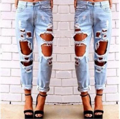 

CANIS@Women's Light Blue Skinny Faded Ripped Slim Fit Skinny Denim Jeans