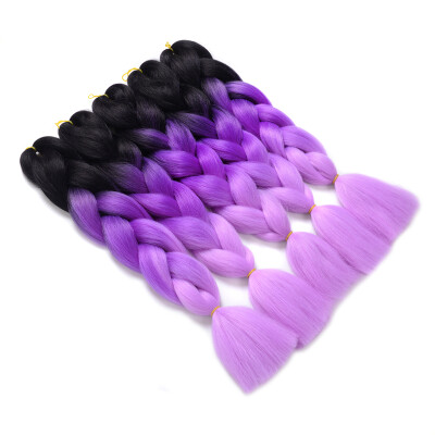 

Synthetic Braiding Hair Jumbo Braid Hair 5pcs/lot High Temperature Kanekalon(24", Black-dark purple-light purple