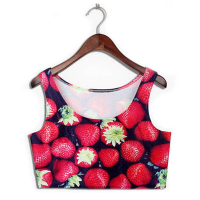 

Womens Strawberry Print Crop Tank Top Corsets Short Camisole Leisure Midriff Vest