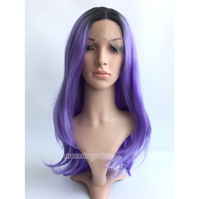 

FASHION BLACK PURPLE OMBRE COLOR SYNTHETIC LACE FRONT WIG