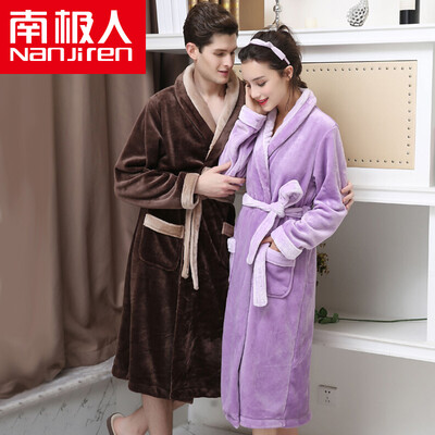

Antarctic pajamas home service thicker flannel long sleeves bathrobes couple pajamas men&women fall&winter hit color can wear fashion gowns N675X21022-1 female models rose red XL