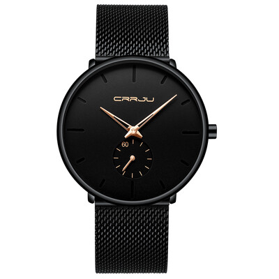 

CRRJU 2150 Men Watch Quartz Sport Simple Ultra-Thin Wristwatch Stainless Steel Strap 3ATM Waterproof Fashion Casual Male Watches R