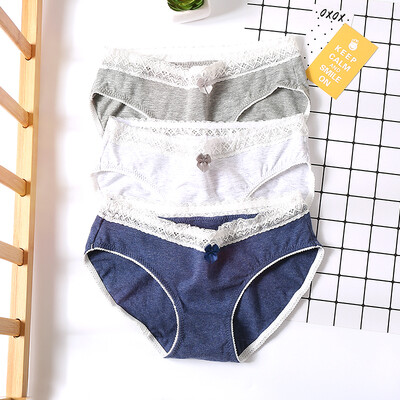 

Red bean ladies underwear soft cotton color spinning sexy lace bow middle waist girl briefs 502 cool color combination 17090