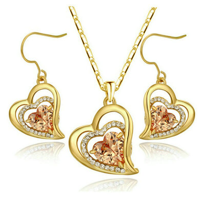 

Yoursfs® 18K Yellow Gold Plated Heart in Love Earring And Necklace Jewelry Use Champagne Austrian Crystal Bridal Sets