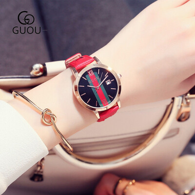 

GUOU Luxury Brand Women Quartz Watch Ladies Leather Strap Watches Fashion Dress Wristwatch Clock