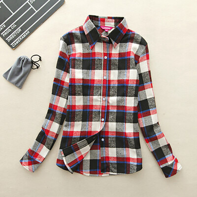 

Hot Sale Autumn Winter Ladies Female Casual Cotton Lapel Long-Sleeve Plaid Shirt Women Slim Outerwear Blouse Tops Clothing