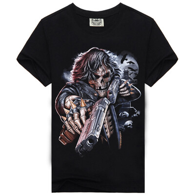 

Mens Black 3D Graphics Printed Rock Skull Pattern Short Sleeve T-Shirt Top Tee Shirt M-XXXLSkull Gun