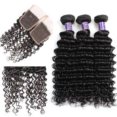 

Allove 7A Malaysian Virgin Hair With Closure Malaysian Deep Wave Human Hair With Closure 4x4 Lace Closure