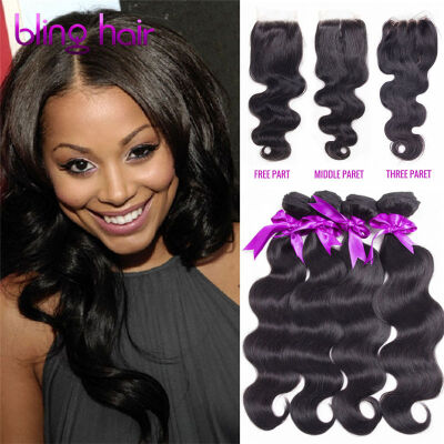 

Bling Hair Brazilian Virgin Hair Body Wave 4 Bundles with Three Closure 7A Grade 100 Unprocessed Human Hair Weave