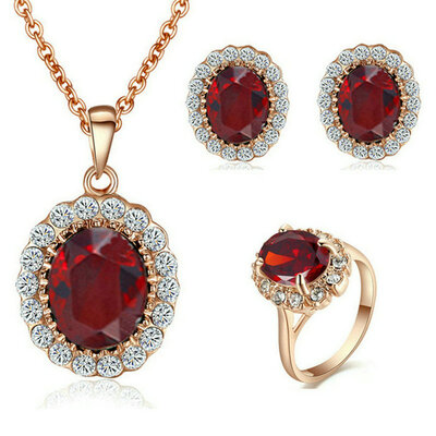 

Yoursfs® 18K Rose Gold Plated Simulated Rubine Necklace Ring and Earring Jewelry Используйте австрийские комплекты для новобрачных бриллиантов