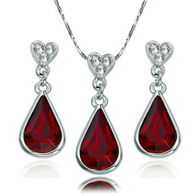 

Yoursfs® 18K White Gold Plated Colorful Raindrop Crystal Necklace And Earring Jewelry Use Blue Austrian Crystal Bridal Sets