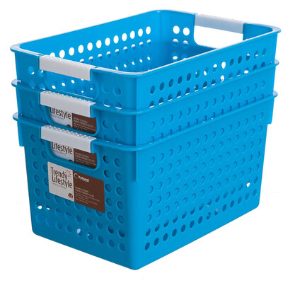 

Citylong Plastic Storage Basket Small Environmentally Friendly Medium Kitchen Storage Basket 3 Pack Peacock Blue 5L 7103