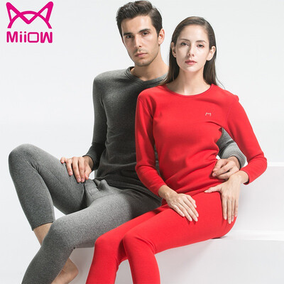 

Cat (MiiOW) [cashmere] warm underwear men and women couples plus velvet thickening autumn clothing autumn pants suit female - black M