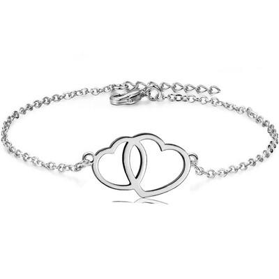 

YISHIZHIAI Double Heart Pendant Love Necklace Simple Pendant Chain 4495