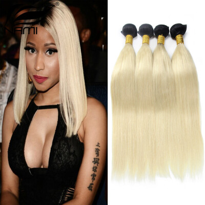 

Nami Hair 4 Bundles Ombre 1b/613 Blonde Brazilian Human Straight Hair Extension Two Tone Color 10"-22" Human Hair Weave