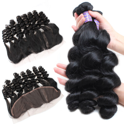 

Peruvian Loose Wave 3pcs With Frontal Closure Nature Color Allove Hair Products 7A Human Hair Extensions Orignal Human Hair