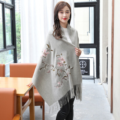 

STORY Of SHANGHAI Ladies&39 Woolen Scarf Thicker Embroidered Shawl Flower