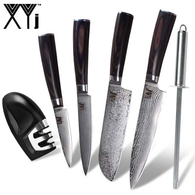 

XYj Damascus Kitchen Knife 8" Chef 7" Santoku 5" Utility 35" Fruit Kitchen Knives Tools With Knife Sharpener